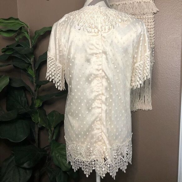Jessica McClintock Cream Lace Overlay Blouse - Picture 2 of 9